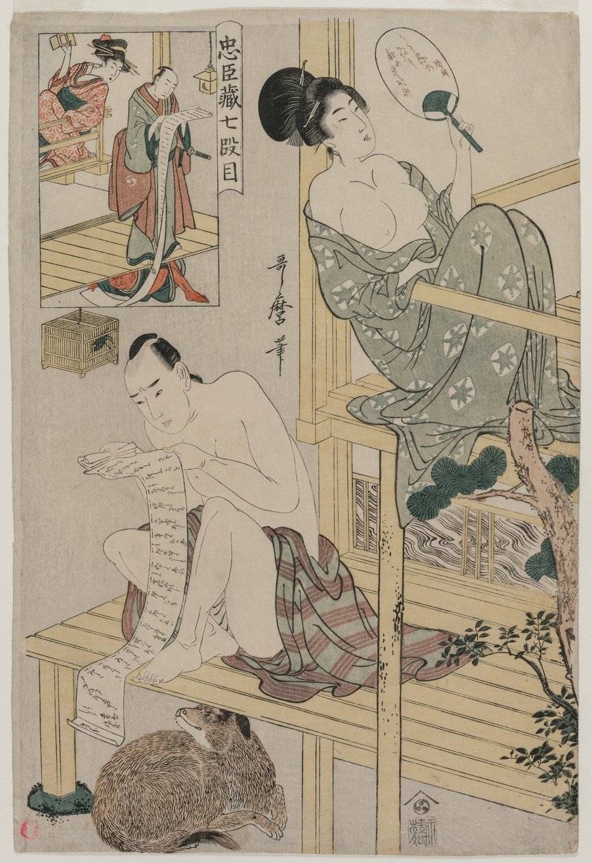 A „Hűséges szolgák tárháza” című sorozat VII. felvonása alkotó: Kitagawa Utamaro