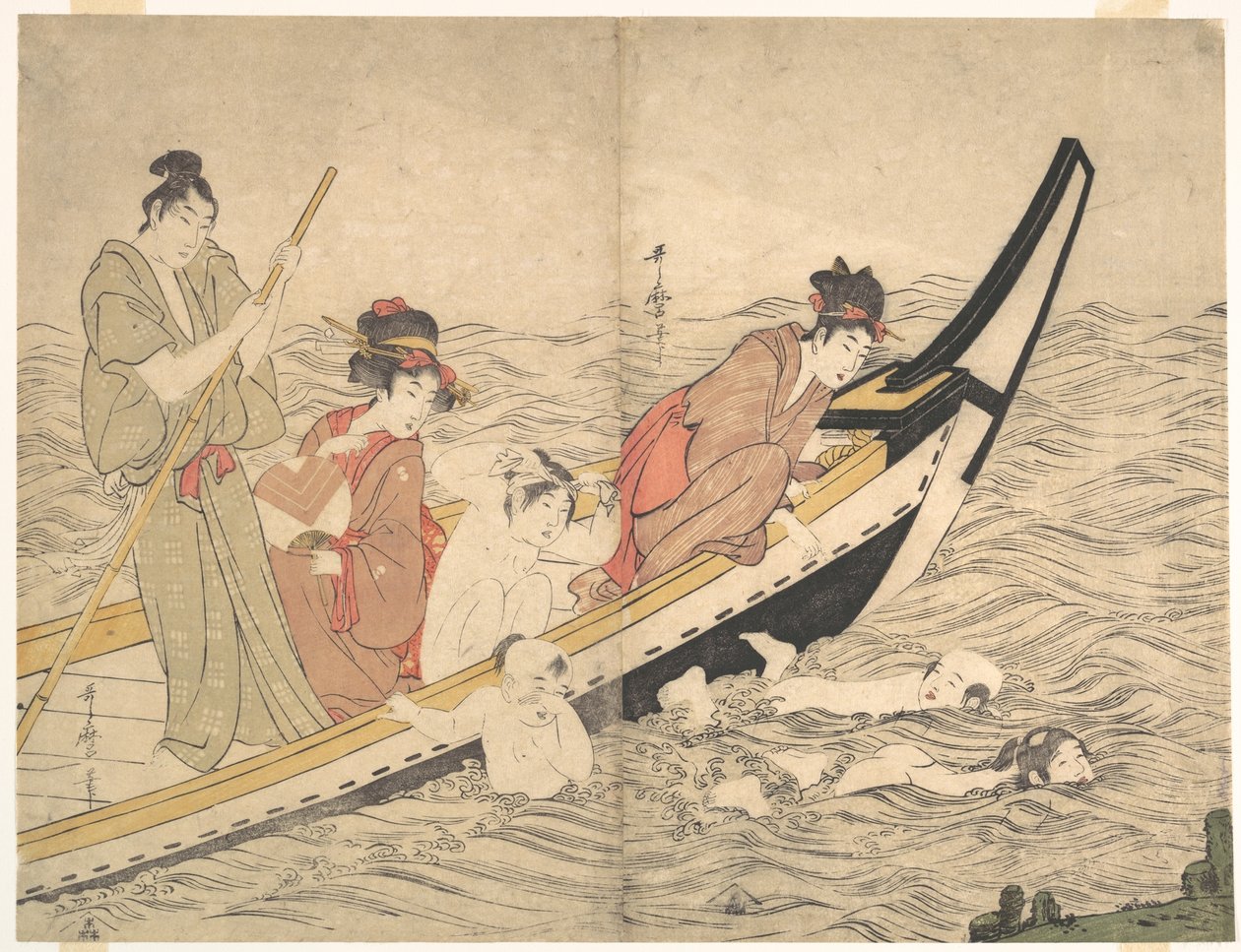 Csónakkirándulás úszó gyermekekkel alkotó: Kitagawa Utamaro