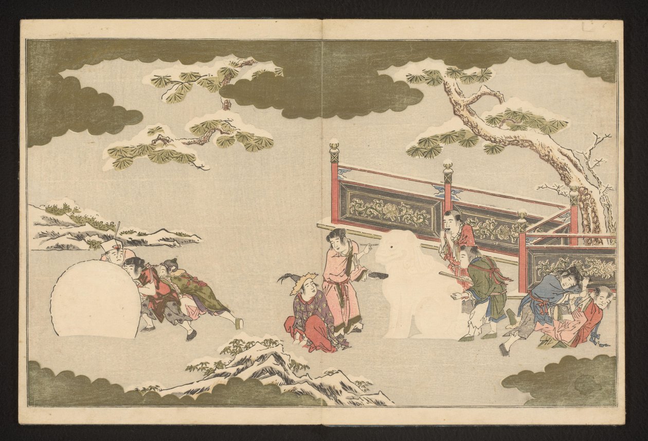 Kínai fiúk játszanak a hóban alkotó: Kitagawa Utamaro