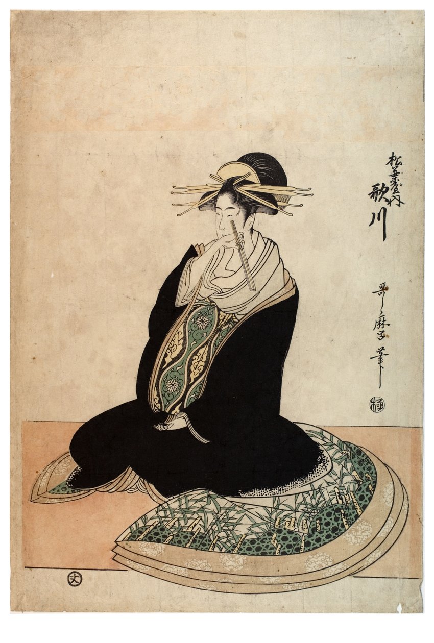 Utagawa udvarhölgy a Matsubaya bordélyházból, 1758-1806 körül (fatömbnyomat papíron) alkotó: Kitagawa Utamaro