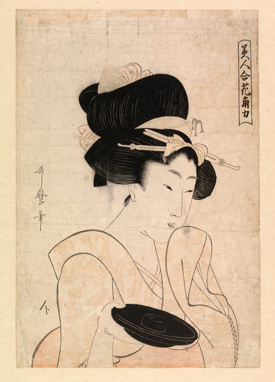 Kurhét szaké csészével, 1790-1806 körül (színes fametszet) alkotó: Kitagawa Utamaro