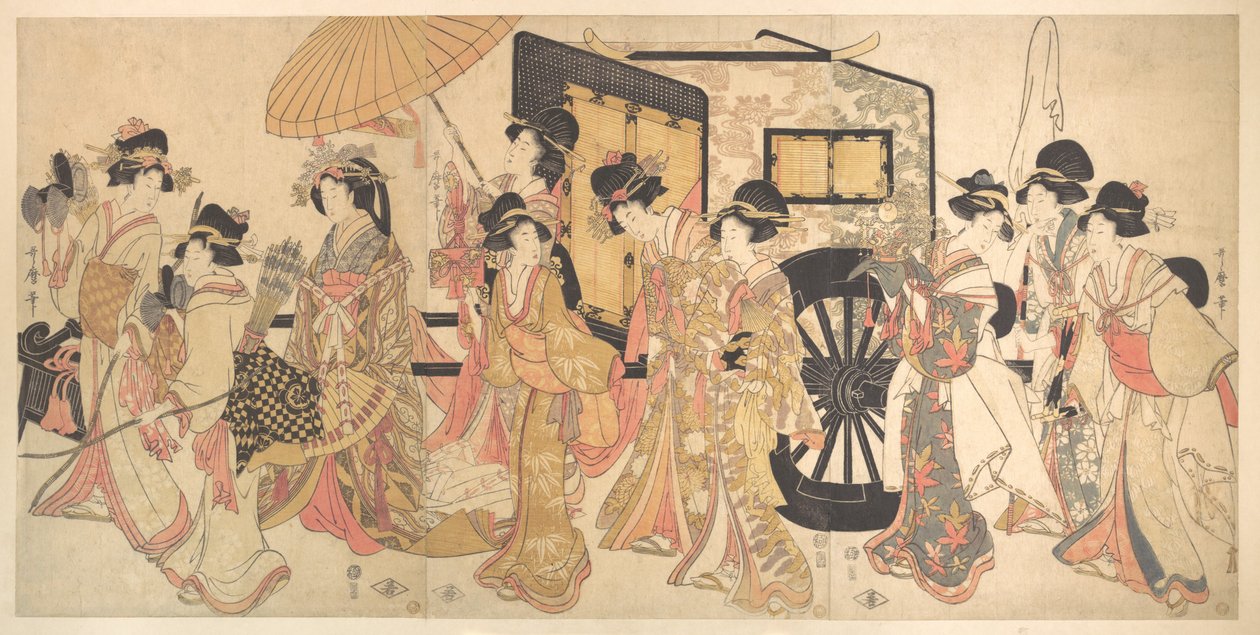 Udvari kíséretet utánozó kurtizánok alkotó: Kitagawa Utamaro