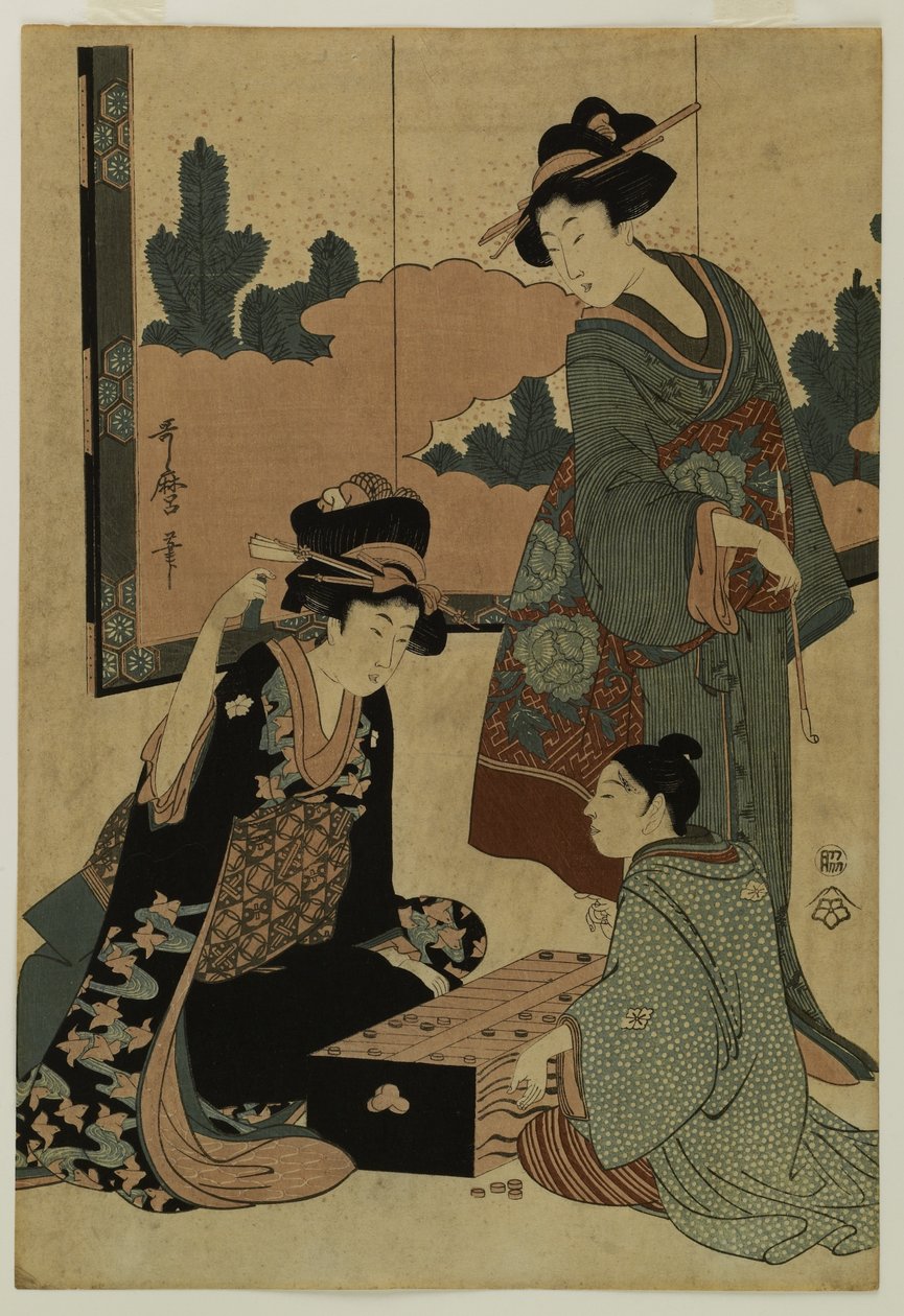 Társasjátékot játszó kurtizánok alkotó: Kitagawa Utamaro