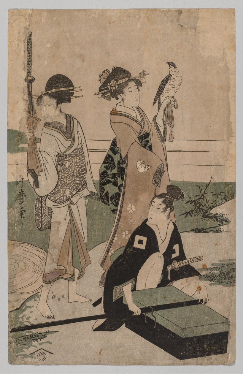 Daimyō és kísérete átkel a patakon a Fuji melletti síkságon alkotó: Kitagawa Utamaro