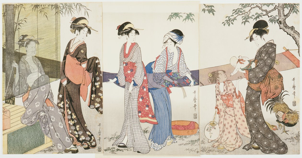 Szövet szárítása és kifeszítése alkotó: Kitagawa Utamaro