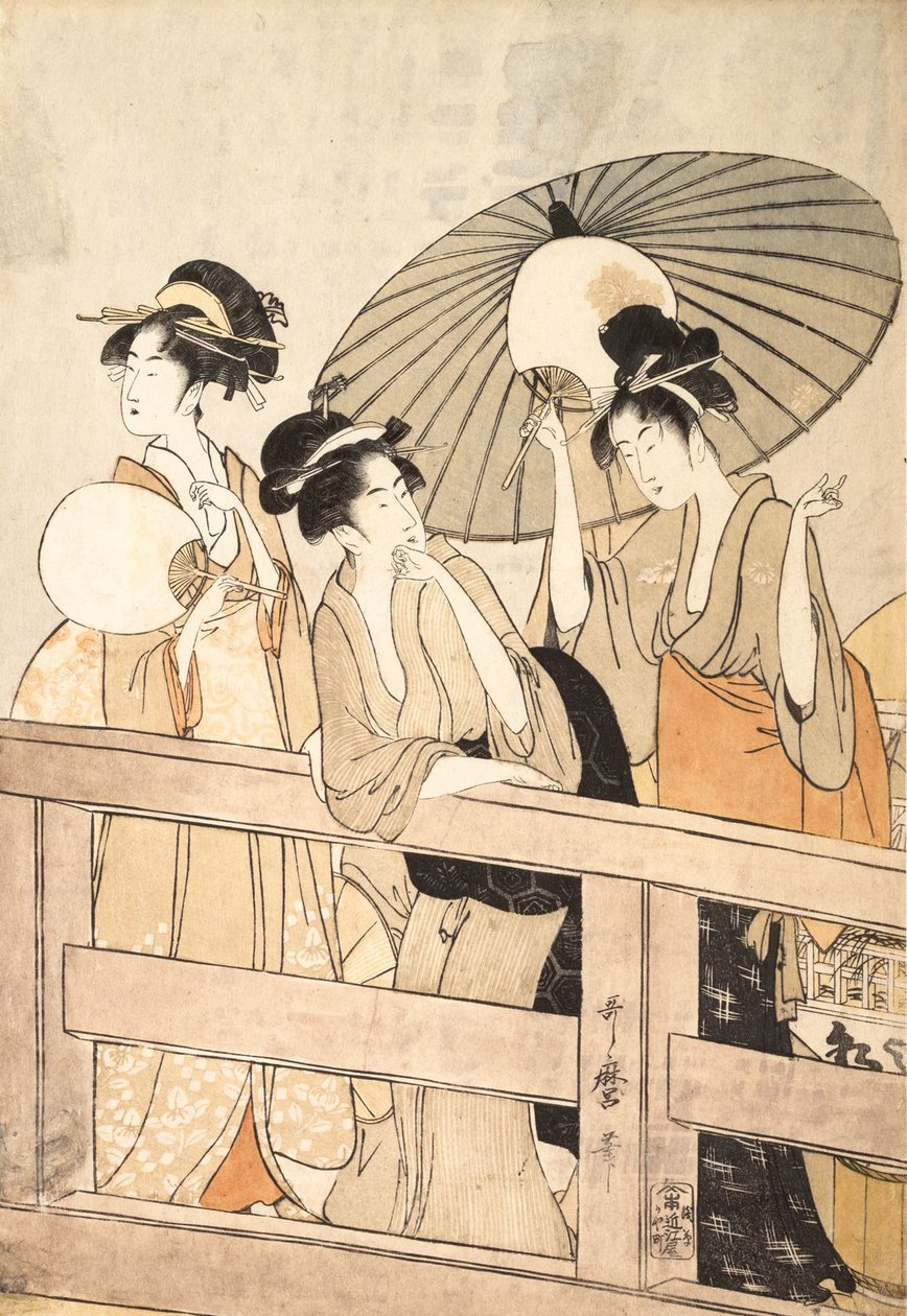 Élvezze a Cool Evening Breeze-t a hídon és alatta, kb. 1800. alkotó: Kitagawa Utamaro