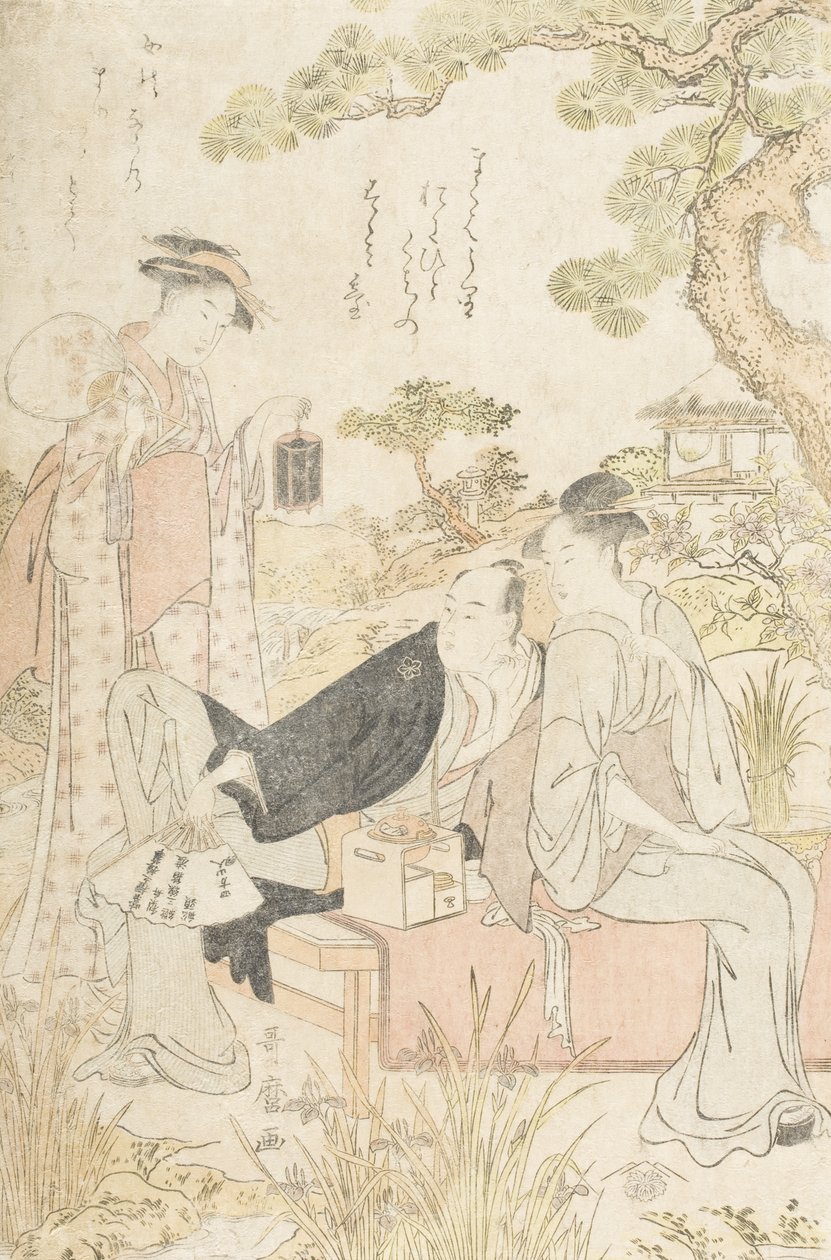 A hűvösséget élvezve egy kertben alkotó: Kitagawa Utamaro