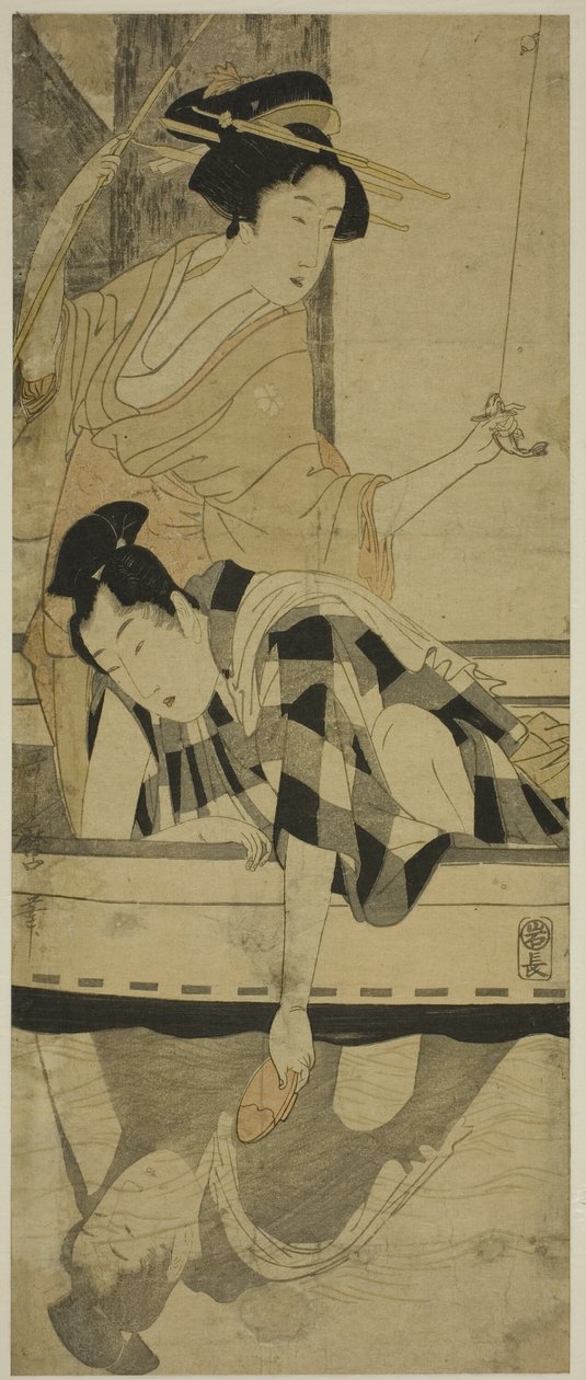Horgászat a híd alatt alkotó: Kitagawa Utamaro
