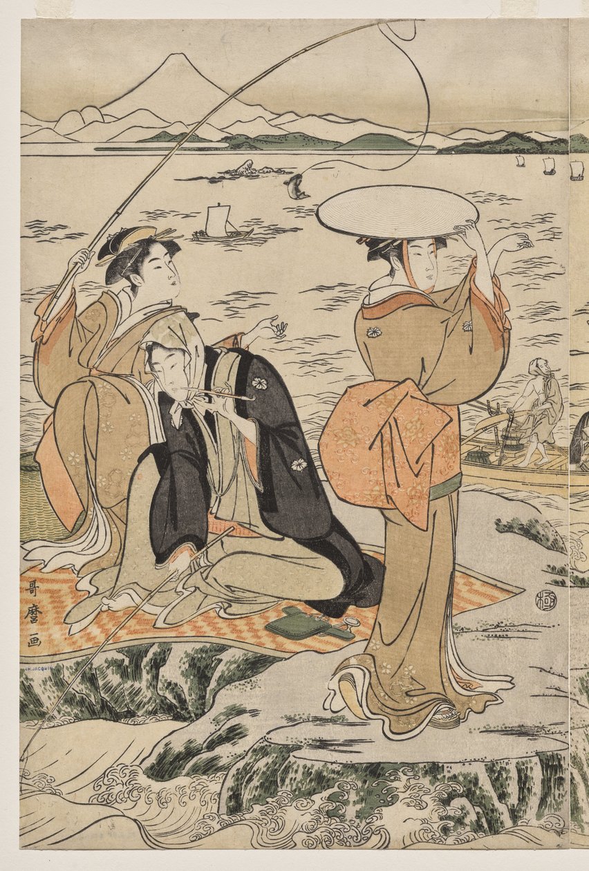 Horgászat a vágódeszkán Enosimában alkotó: Kitagawa Utamaro