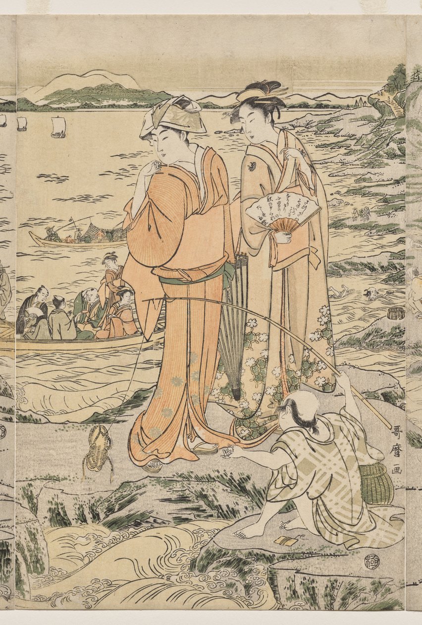 Horgászat a vágódeszkán Enosimában alkotó: Kitagawa Utamaro