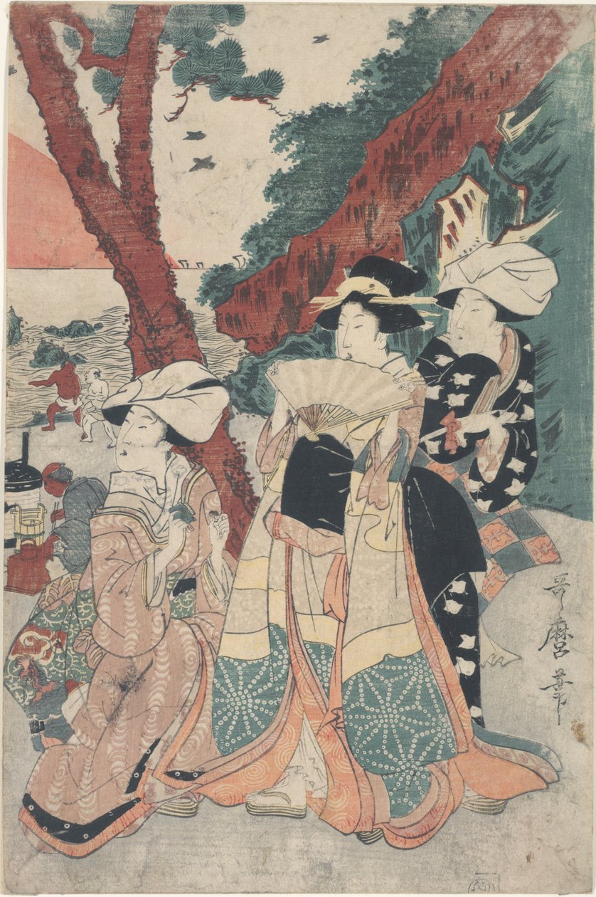 Futamigaura strand az újévkor alkotó: Kitagawa Utamaro