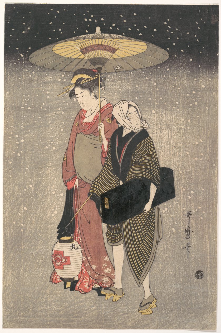 Gejsza, aki éjszaka a hóban sétál alkotó: Kitagawa Utamaro