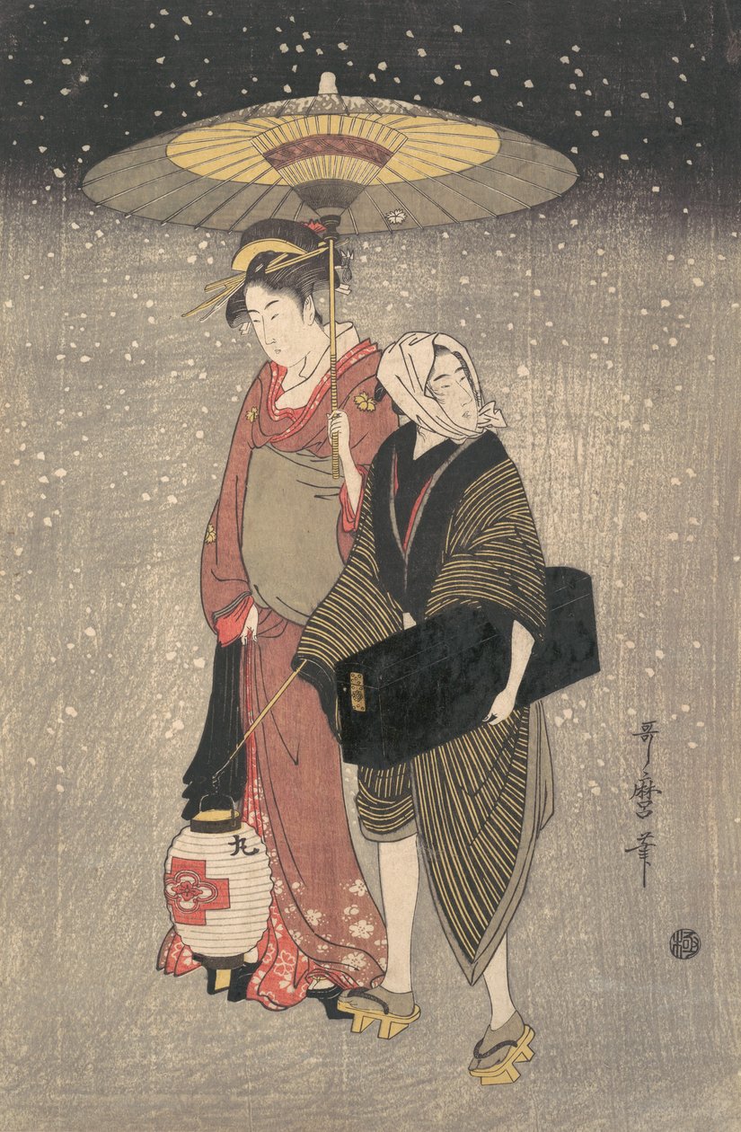 Gésa séta a hóban éjjel, kb. 1797. alkotó: Kitagawa Utamaro