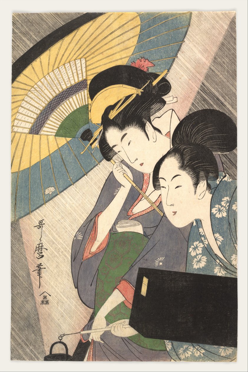 Gejsza és kísérője egy esős éjszakán alkotó: Kitagawa Utamaro