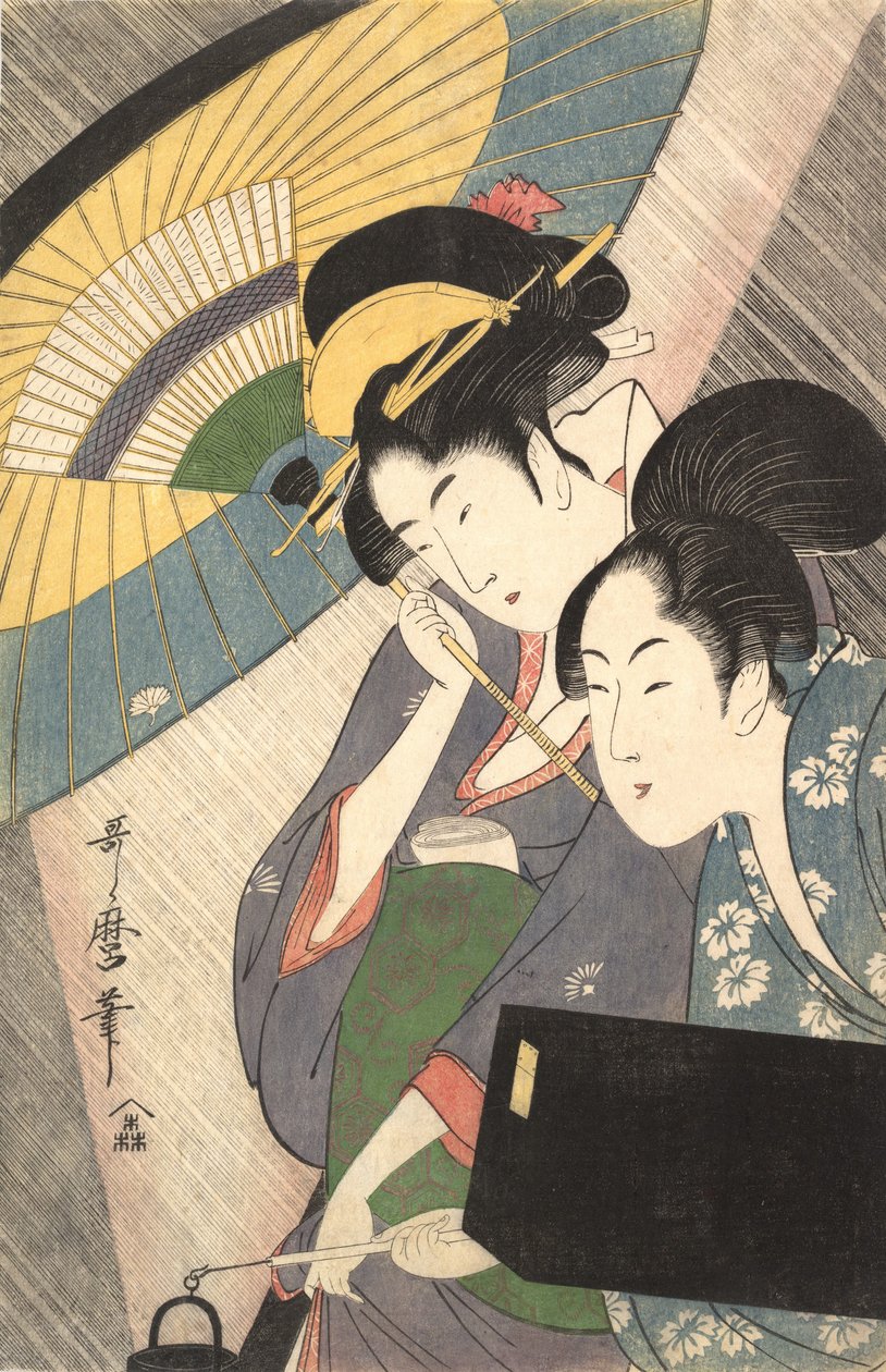 Gésa és kísérő egy esős éjszakán, kb. 1797. alkotó: Kitagawa Utamaro