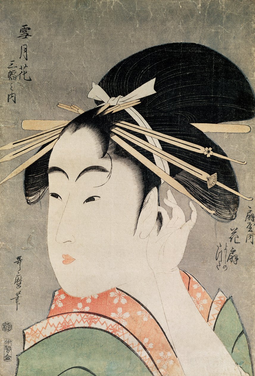 Egy nő feje (színes fatömbnyomat) alkotó: Kitagawa Utamaro