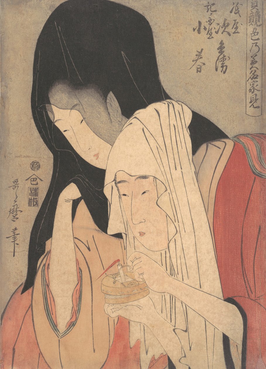 Önzáró f Hair és Epin g Koharuval a Kii Kuniya-ból, Air ry 1800-as évek. alkotó: Kitagawa Utamaro