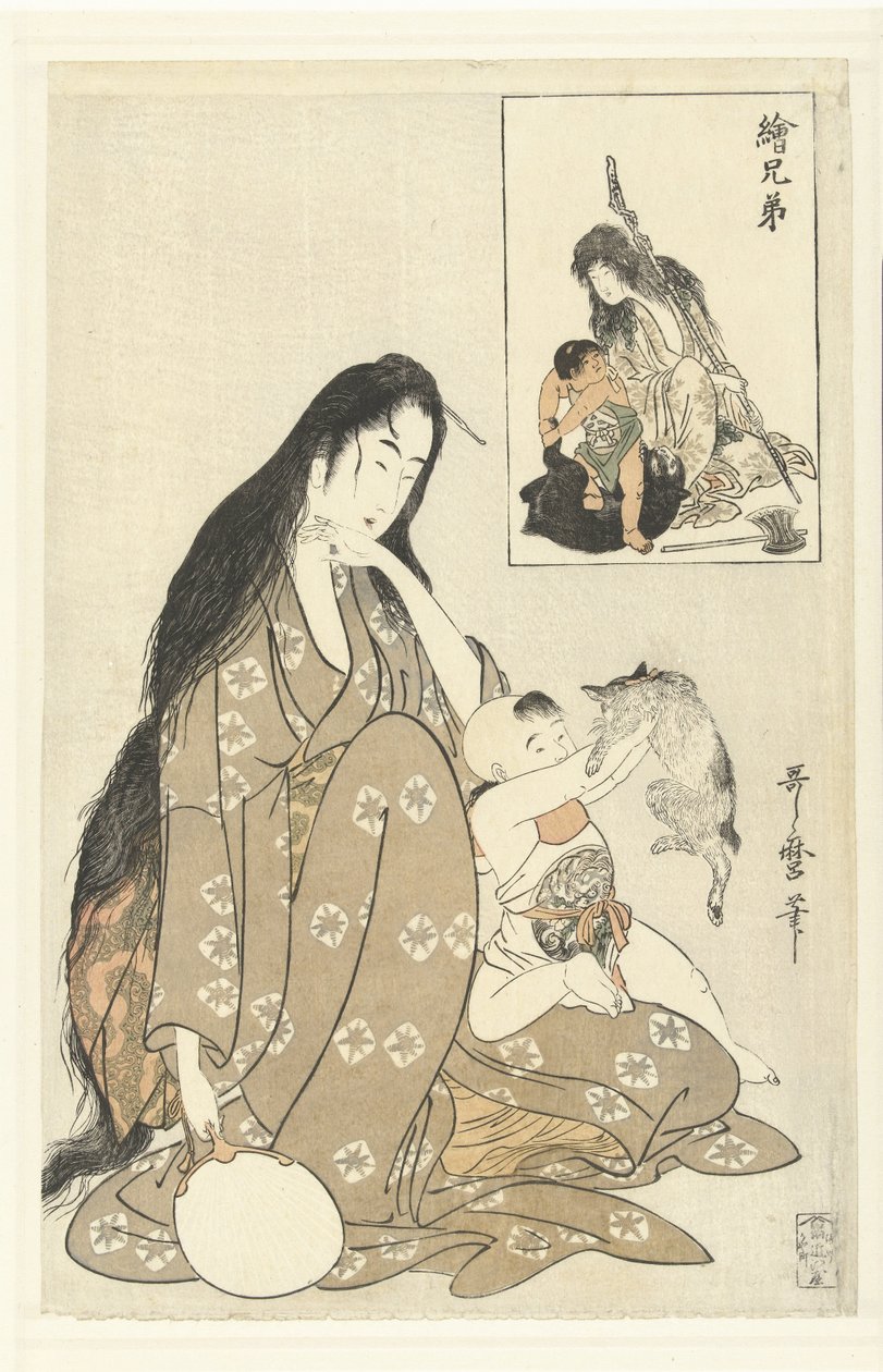 Kintoki és Yamauba Testvérek képei (sorozat címe) E kyodai (sorozat címe az objektumon) alkotó: Kitagawa Utamaro