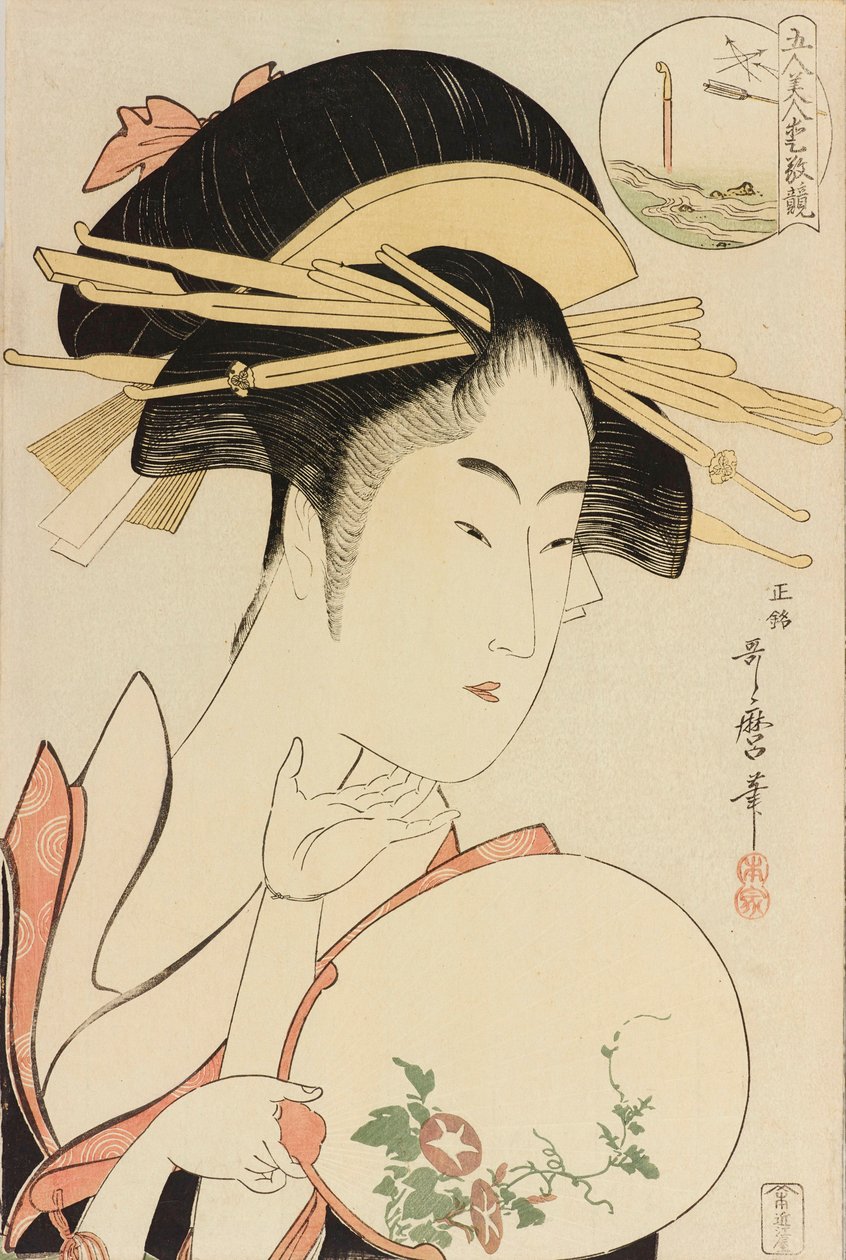 A Matsubaya Kisegawa, az Öt szépség bája összehasonlítása című sorozatból c. 1795. alkotó: Kitagawa Utamaro