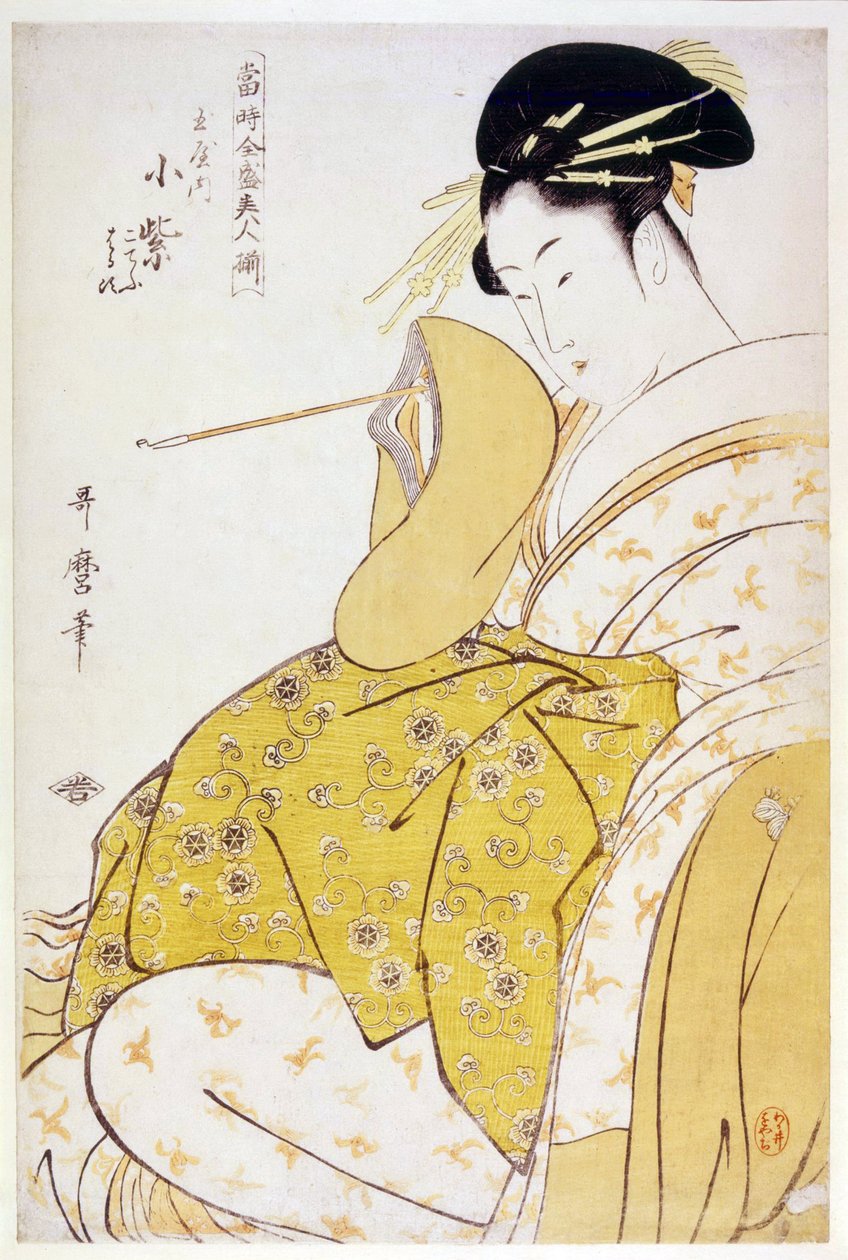 A Tamaya Ház Komurasaki - A Tamaya Komurasaki, Utamaro, Kitagawa (1753-1806), c 1794 - Színes fametszet, 38,4x25,2 - Magángyűjtemény alkotó: Kitagawa Utamaro