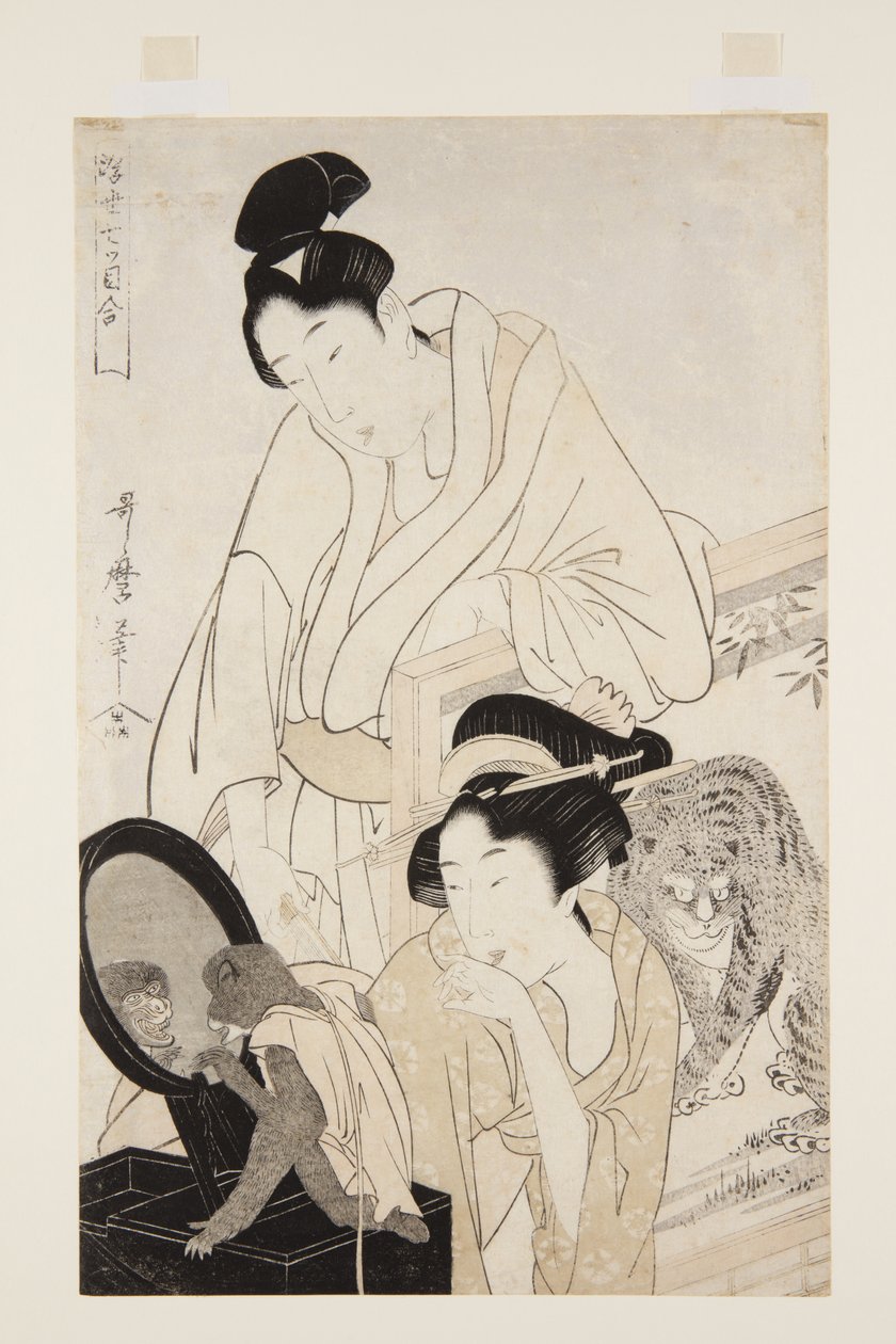 Majom és tigris (színes fatömbnyomat) alkotó: Kitagawa Utamaro