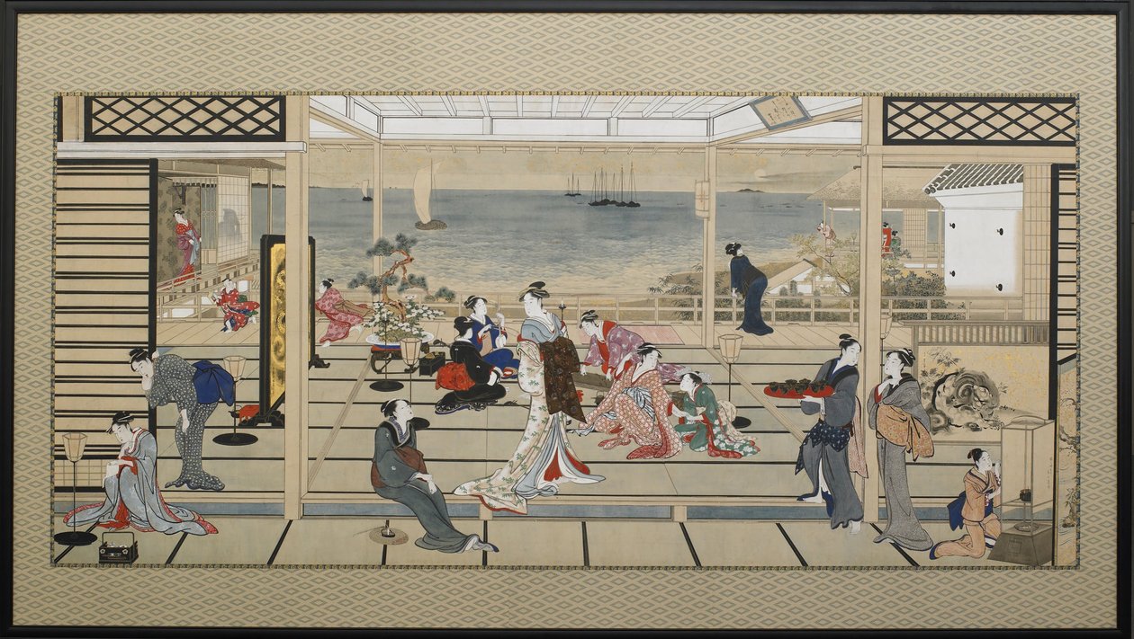 Holdfény mulatság a Dozo Sagamiban, 18. század végén. alkotó: Kitagawa Utamaro