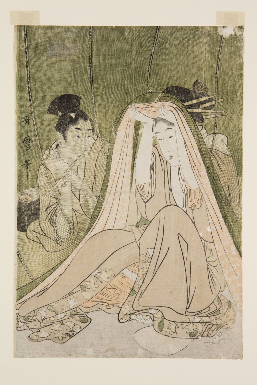 Szúnyogháló (színes fatömbnyomat) alkotó: Kitagawa Utamaro