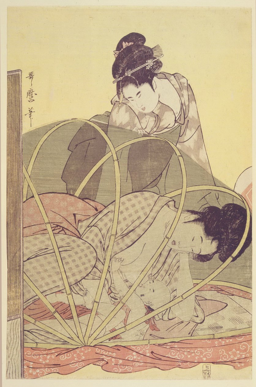 Anya szoptató baba szúnyogháló alatt, c. 1795 alkotó: Kitagawa Utamaro