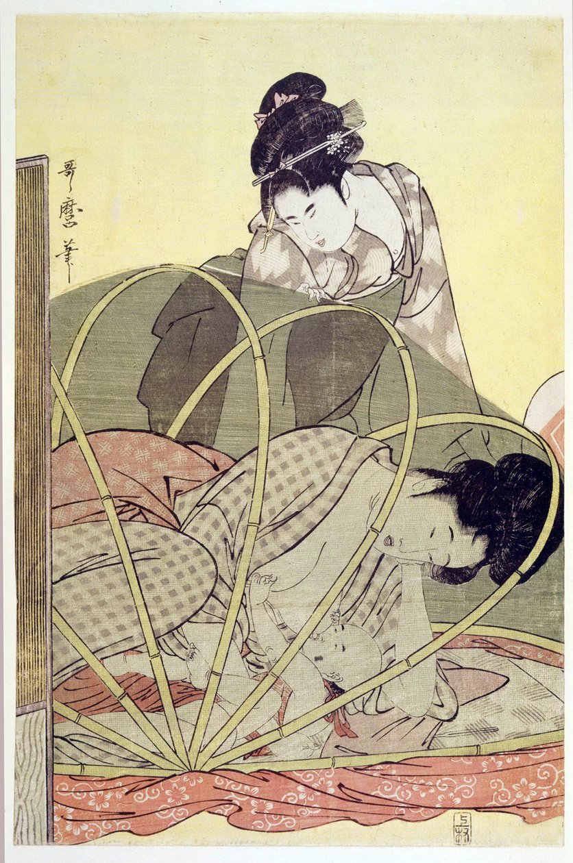 Anya szoptató baba szúnyogháló alatt par Utamaro, Kitagawa (1753-1806), c. 1795 - Színes fametszet, 37,6x24,6 - Magángyűjtemény alkotó: Kitagawa Utamaro