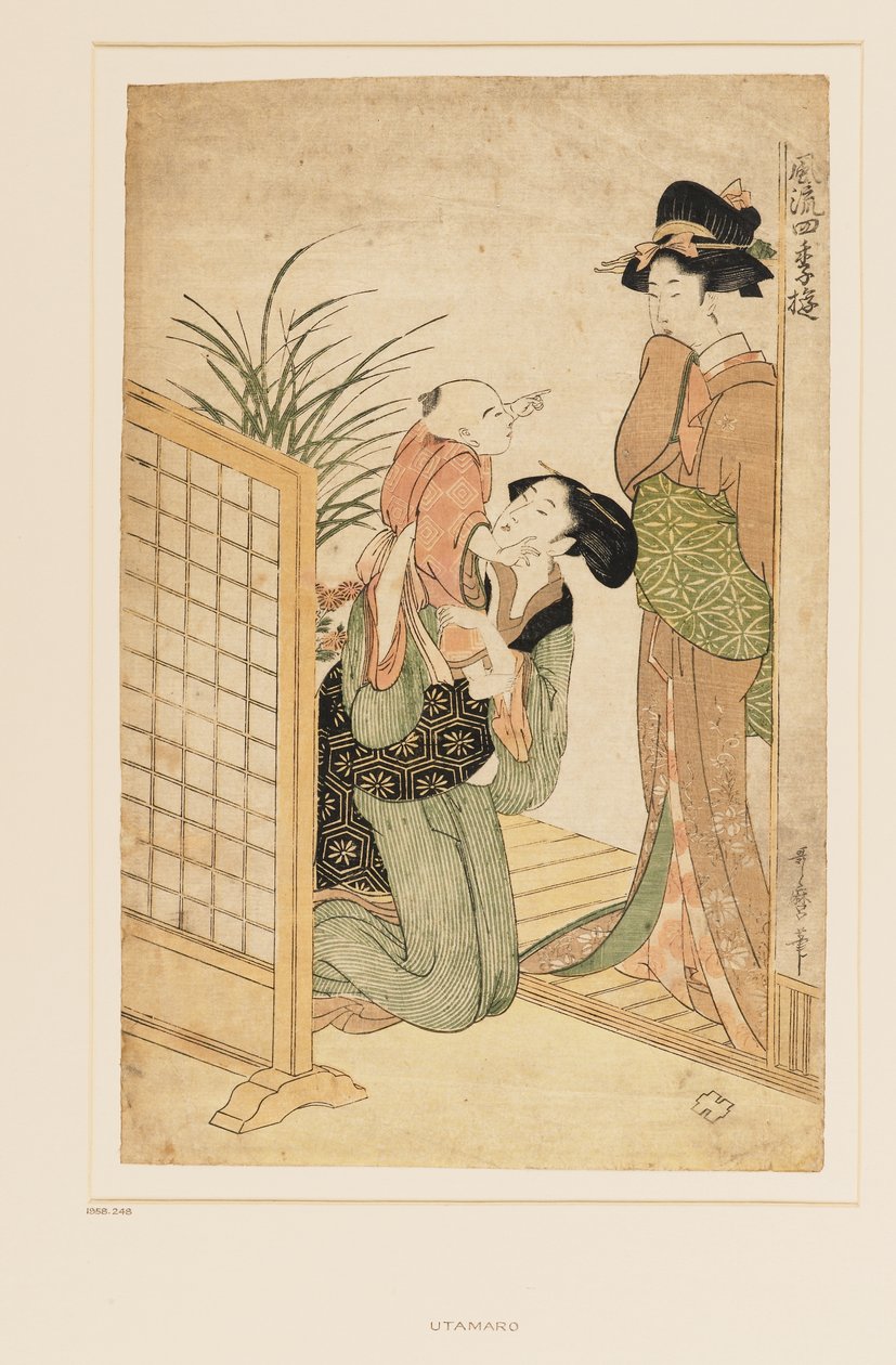 Anya, gyermek és ápolónő, 1790 körül (nishiki-e (több blokkból álló) fatömbnyomat) alkotó: Kitagawa Utamaro