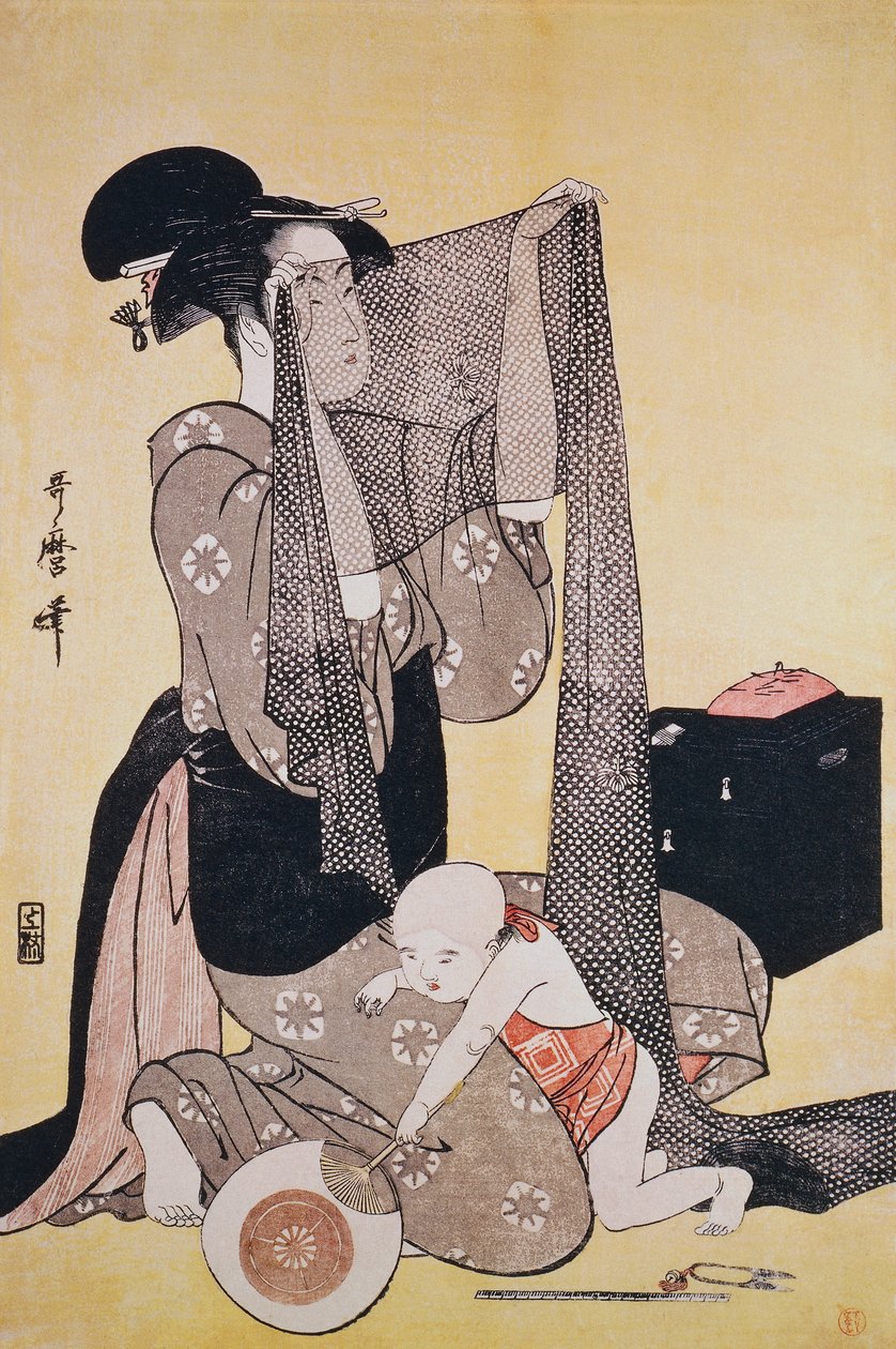 Kézimunka, 1794 körül, Kitagawa Utamaro (1753-1806), fametszet, Japán, Edo-korszak alkotó: Kitagawa Utamaro