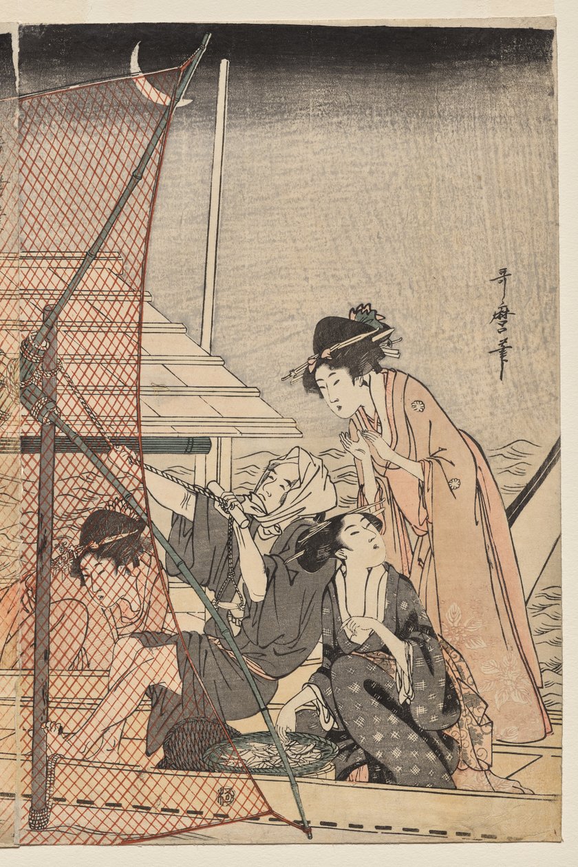 Hálós horgászat éjjel alkotó: Kitagawa Utamaro