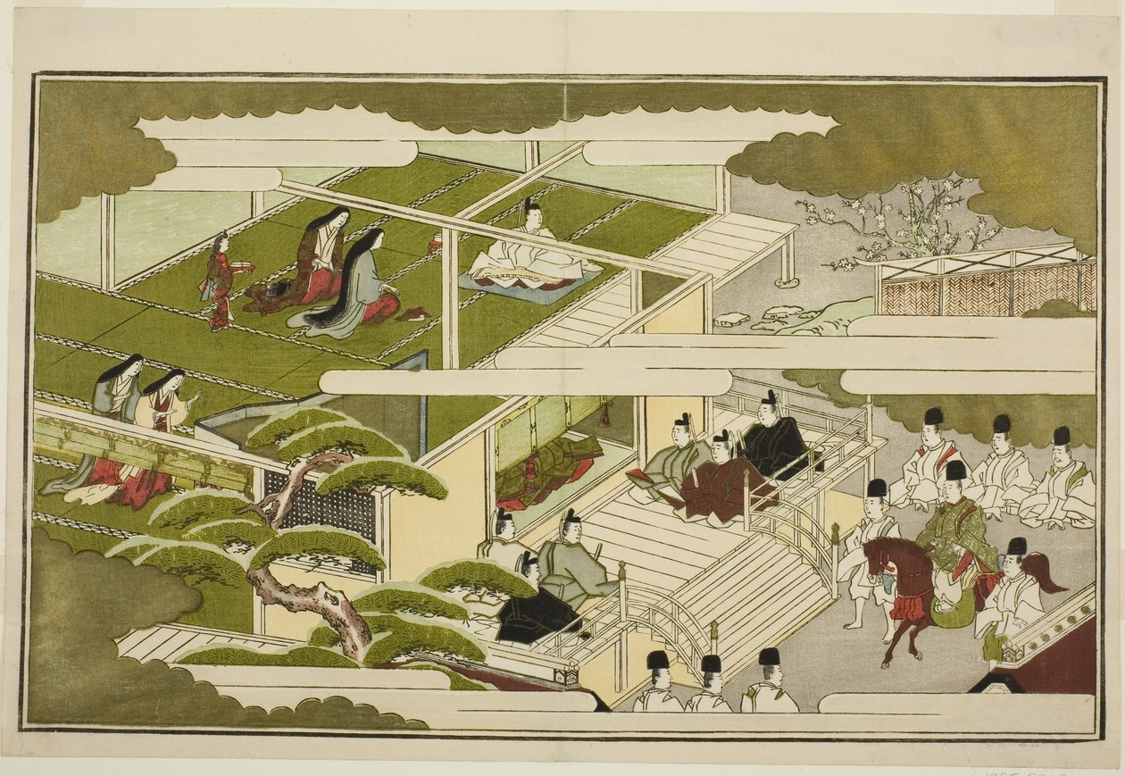 Új év az udvarban, a "The Young God Nests (Home Nests)" című, illusztrált, de antológiából alkotó: Kitagawa Utamaro