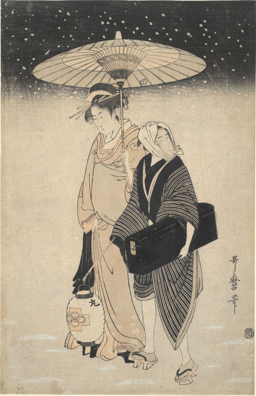 Éjszakai hágó a hóban alkotó: Kitagawa Utamaro
