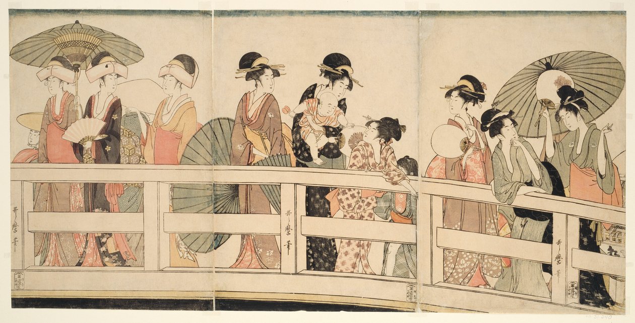 On and p Plan d Beeath Rokoku B Ridage (a Rokoku híd tetején) alkotó: Kitagawa Utamaro