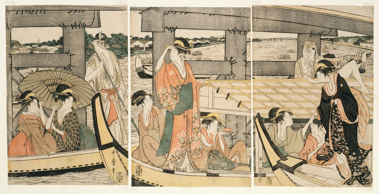On and p Plan d Beeath Rokoku B Ridage (a Rokoku híd tetején) alkotó: Kitagawa Utamaro