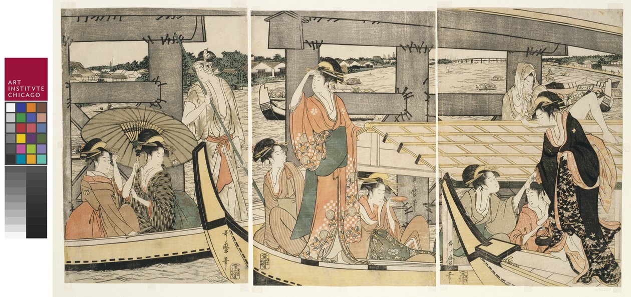 A Ryogoku híd tetején és alatta alkotó: Kitagawa Utamaro