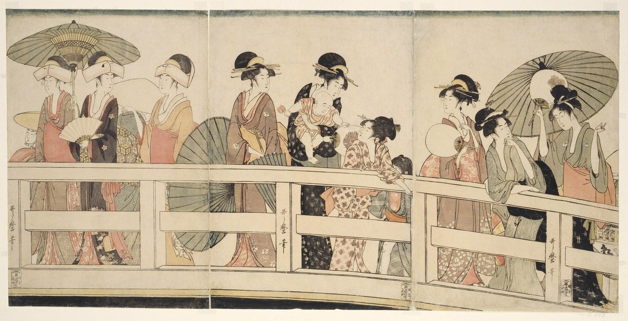 A Ryogoku híd tetején és alatta alkotó: Kitagawa Utamaro