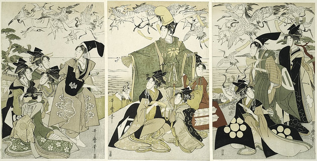 Minamoto no Yoritomo paródiája Ritka új gc Ranes Yuigahamában alkotó: Kitagawa Utamaro