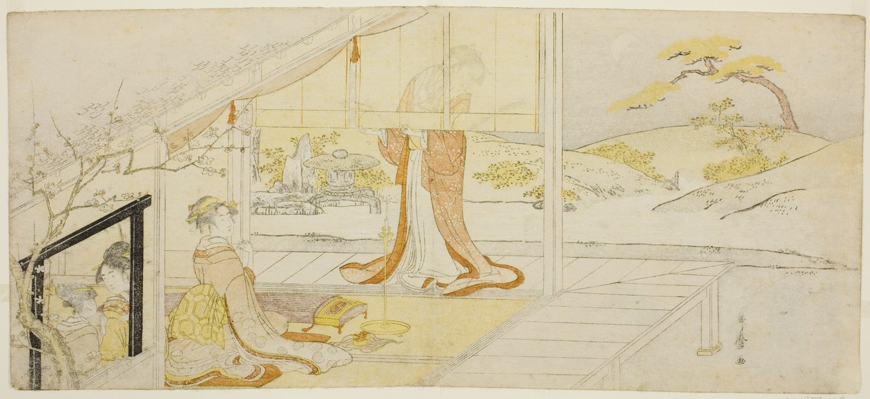 A "Párnakönyv" egyik jelenetének paródiája alkotó: Kitagawa Utamaro