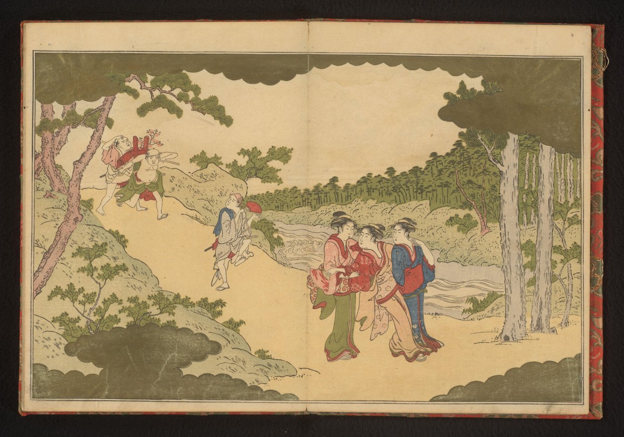 Virágnéző buliról visszatérő emberek alkotó: Kitagawa Utamaro