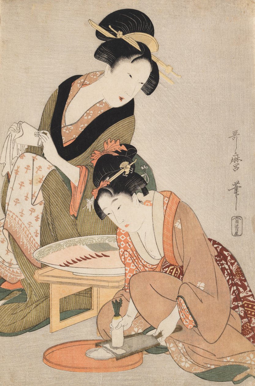 Nyers hal előkészítése alkotó: Kitagawa Utamaro