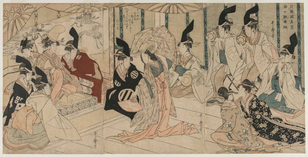 Jelenet a The Treasury of Loyal Retainers (Chushingura) című darabból adaptálva alkotó: Kitagawa Utamaro