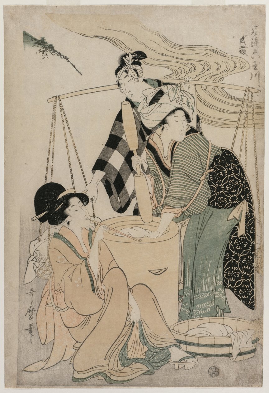 Settsu tartomány a Fashionable Six Jewel Rivers sorozatból (Furyu Mu Tamagawa) alkotó: Kitagawa Utamaro