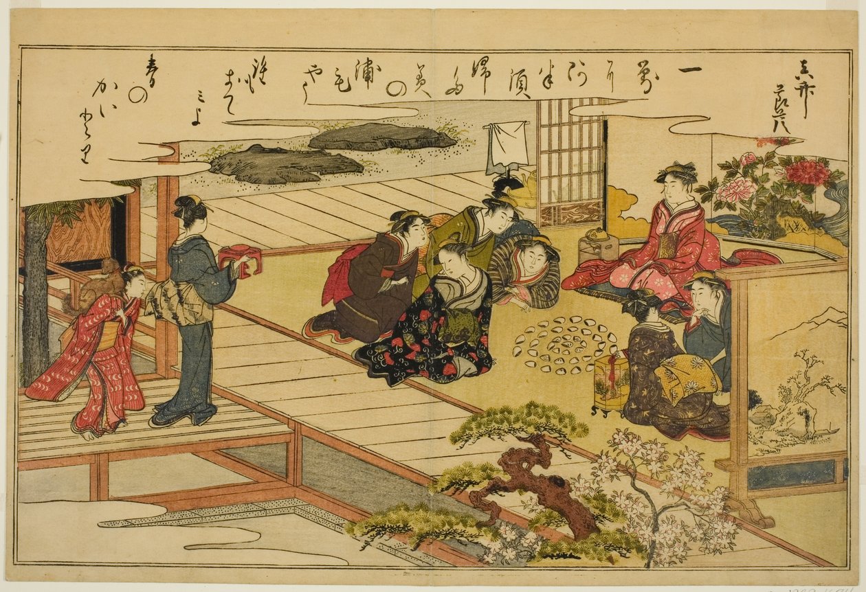 Shell-Matching Game, a "Gifts from the Ebb Tide (Shiohi no tsuto)" című illusztrált könyvből alkotó: Kitagawa Utamaro