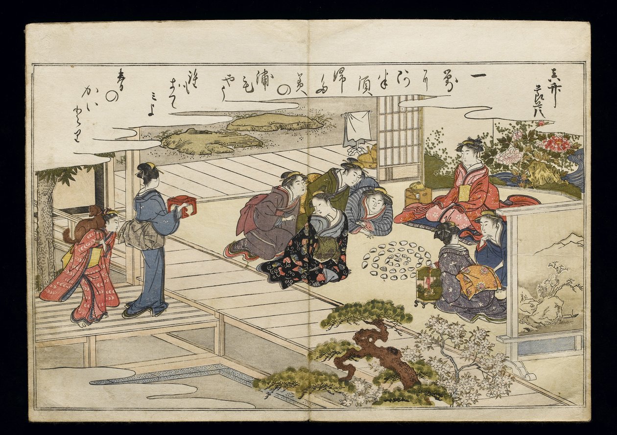 Shiohi no tsuto (Ajándékok az Ebb-dagályból), Shell Book néven ismert, 1789 (színes fatömbnyomat) alkotó: Kitagawa Utamaro