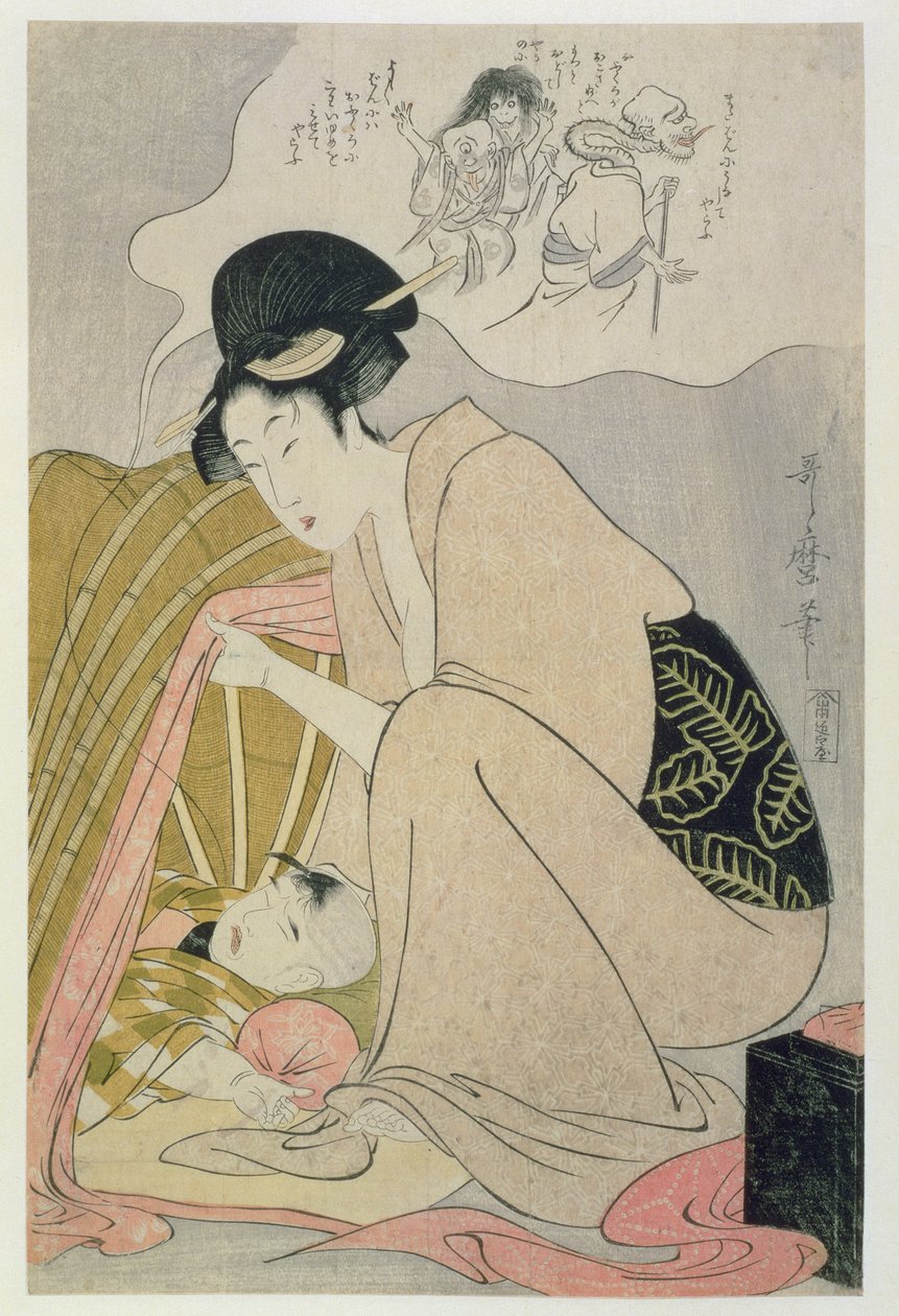 T H Riches 1913. Child has a Nightmare, 1801 körül (fatömbnyomat) alkotó: Kitagawa Utamaro