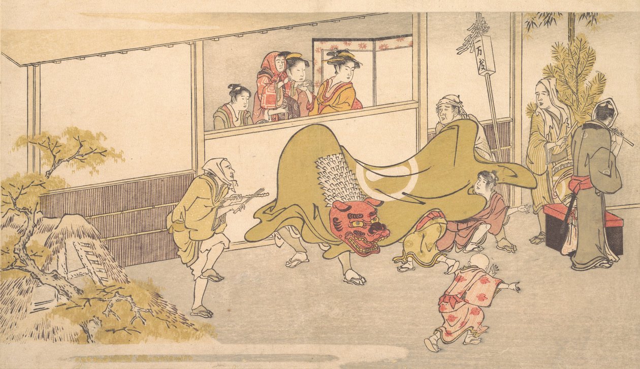Az oroszlántánc, 1789. alkotó: Kitagawa Utamaro