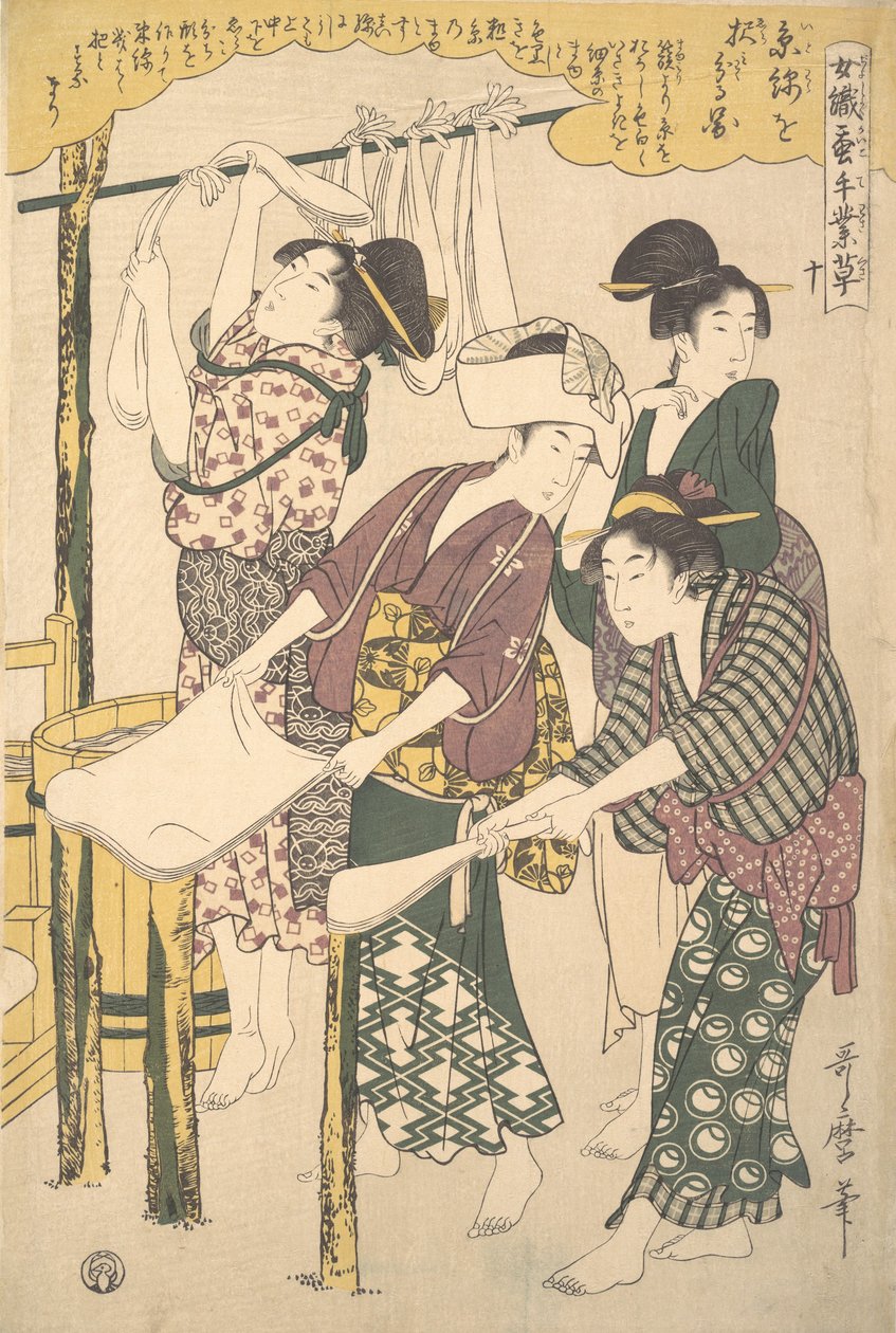 A selyemselyem készítése, kb. 1790. alkotó: Kitagawa Utamaro