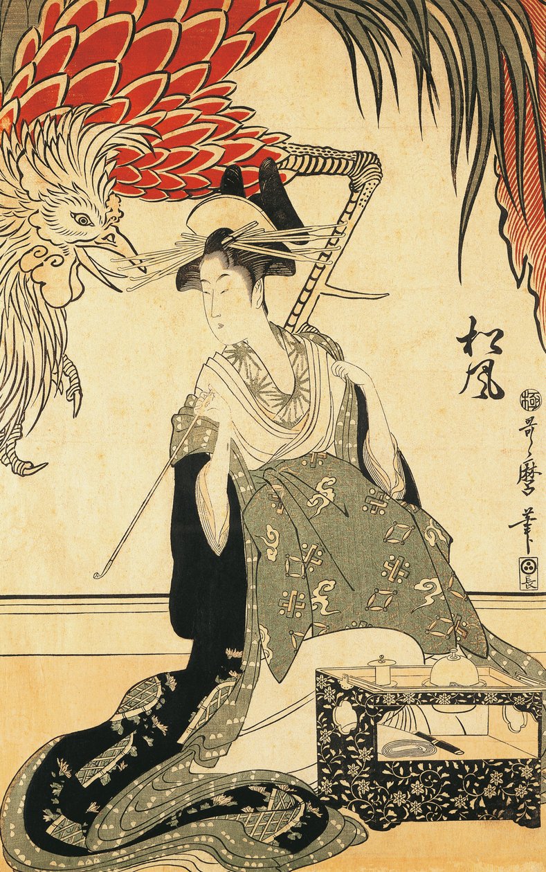 Az Oiran Matsuzake pipával, Kitagawa Utamaro, fametszet alkotó: Kitagawa Utamaro